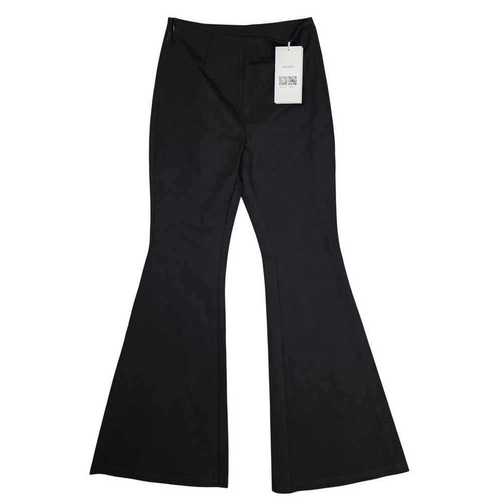 High Waisted Super Wide Bottom Flare Leg Dress Pants Womens L Black NEW Goth Emo